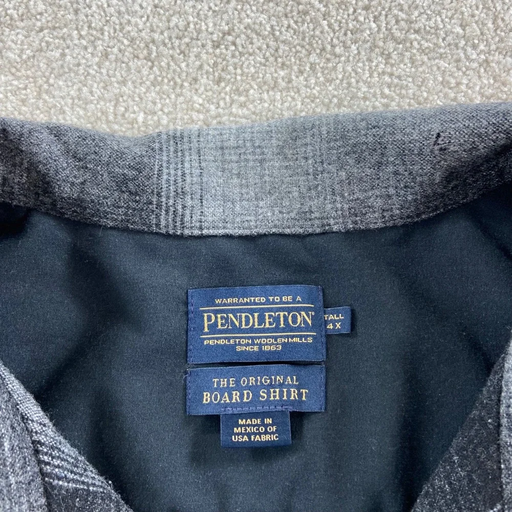 Pendleton Board Shirt Mens 4XT Grey Black Wool Shadow Plaid Flannel Button Up